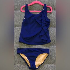 Crewcuts brand Navy Blue Ruffled Tankini Set